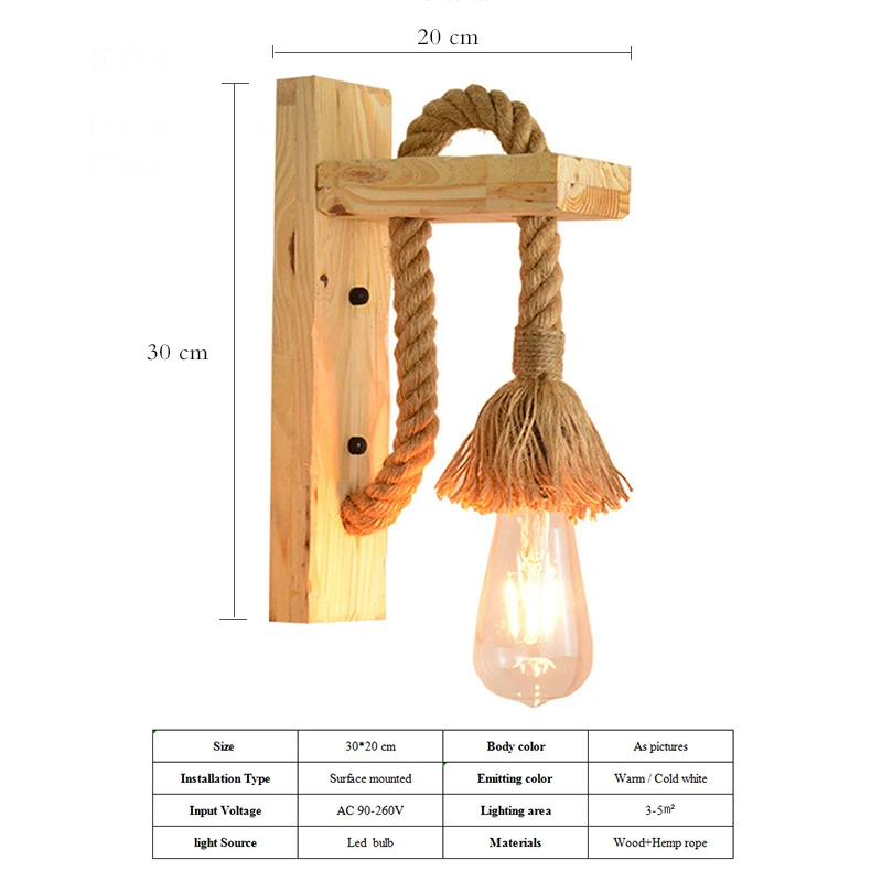 Промышленный винтажный настенный светильник светодиодный светильник настенные осветительные приспособления веревка для чтения спальня домашний декор настенные деревянные настенные светильники Интерьер