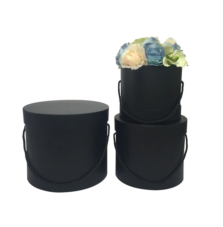 18 комплектов 3 шт. набор твердый большой цветок бочонок круглый картон коробки с крышкой Свадебные сувениры ведро подарочная упаковка - Цвет: Черный