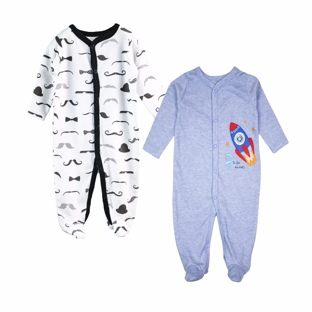 

2 pcs / lot Baby Romper Long Sleeves 100% Cotton Comfortable Baby Pajamas Cartoon Printed Newborn Baby Boys Clothes