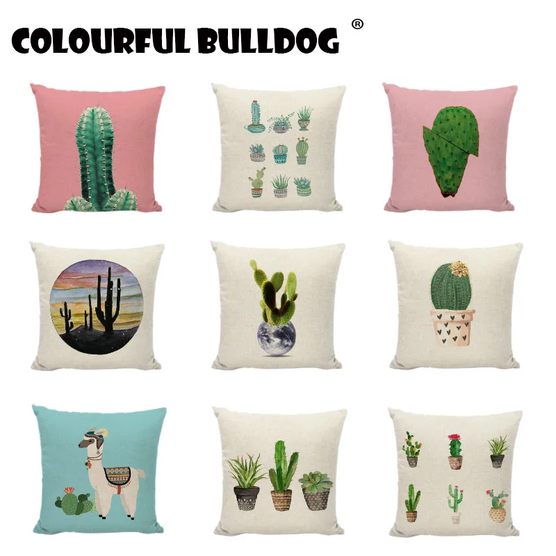 18/" Nordic simple green plants Cotton Linen Pillow Case Sofa Throw Cushion Cover