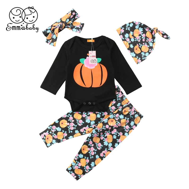 Halloween Baby Girl Clothes Set 4 pcs Toddlder Garoto Algodão Bodysuit