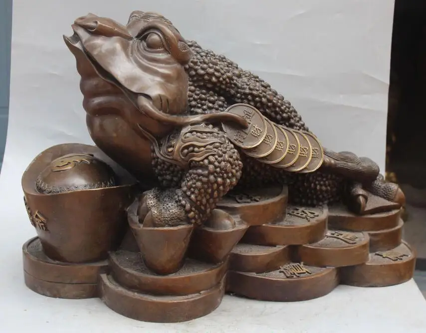 

free 24" Chinese Bronze Wealth Money Toad Cicada Statue fast