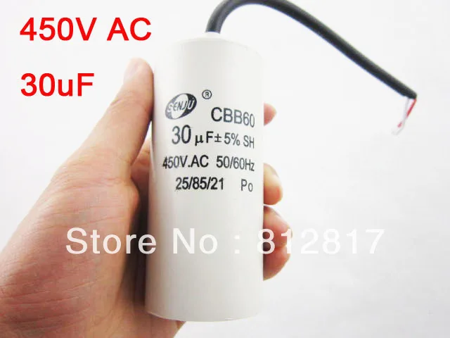 US Ship 2-Wired Cord 30uF 450VAC 50//60Hz CBB60 Motor Run Capacitor
