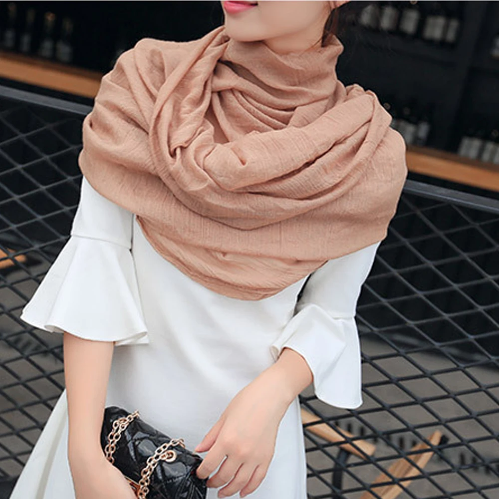 Women Cotton Linen Scarf Muslim Hijab Muffler Casual Long Plain Scarves