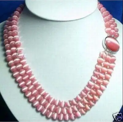 

FREE SHIPPING 3 ROWS 8MM PINK OPAL BEAD NECKLACE17-19