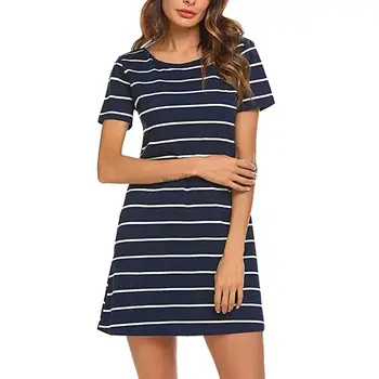 

Summer Sundress Boho Women Dress Casual Striped Cross Short Sleeve Hollow Out Backless Mini Dresses Ropa Mujer Ladies Clothing C