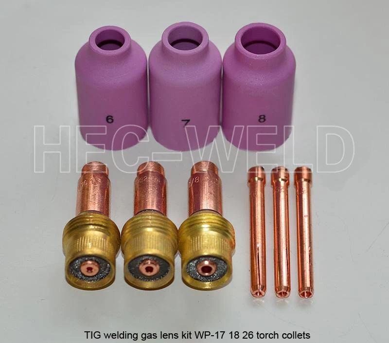 

9PCS TIG Gas Lens KIT and Collets Alumina Nozzle Fit TIG Welding Torch PTA DB SR WP 17 18 26 Series,M327