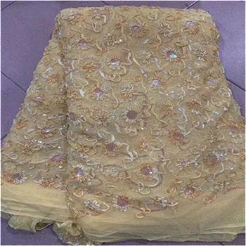 

African Lace Fabric Sequins yellow High Quality 5yards Lace Tulle Lace Fabric African French Net Lace Fabric For Eveing Dress