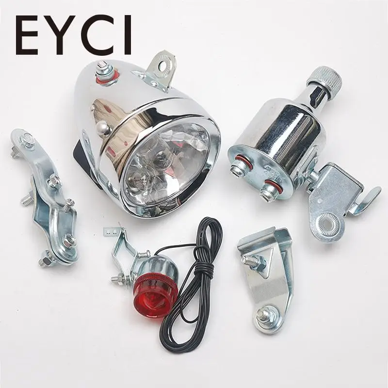 

EYCI Bike Headlight +Taillight Set Riding Friction Dynamo Wind up Generator Bicycle Headlebar Front Lamp + Rear Light Set