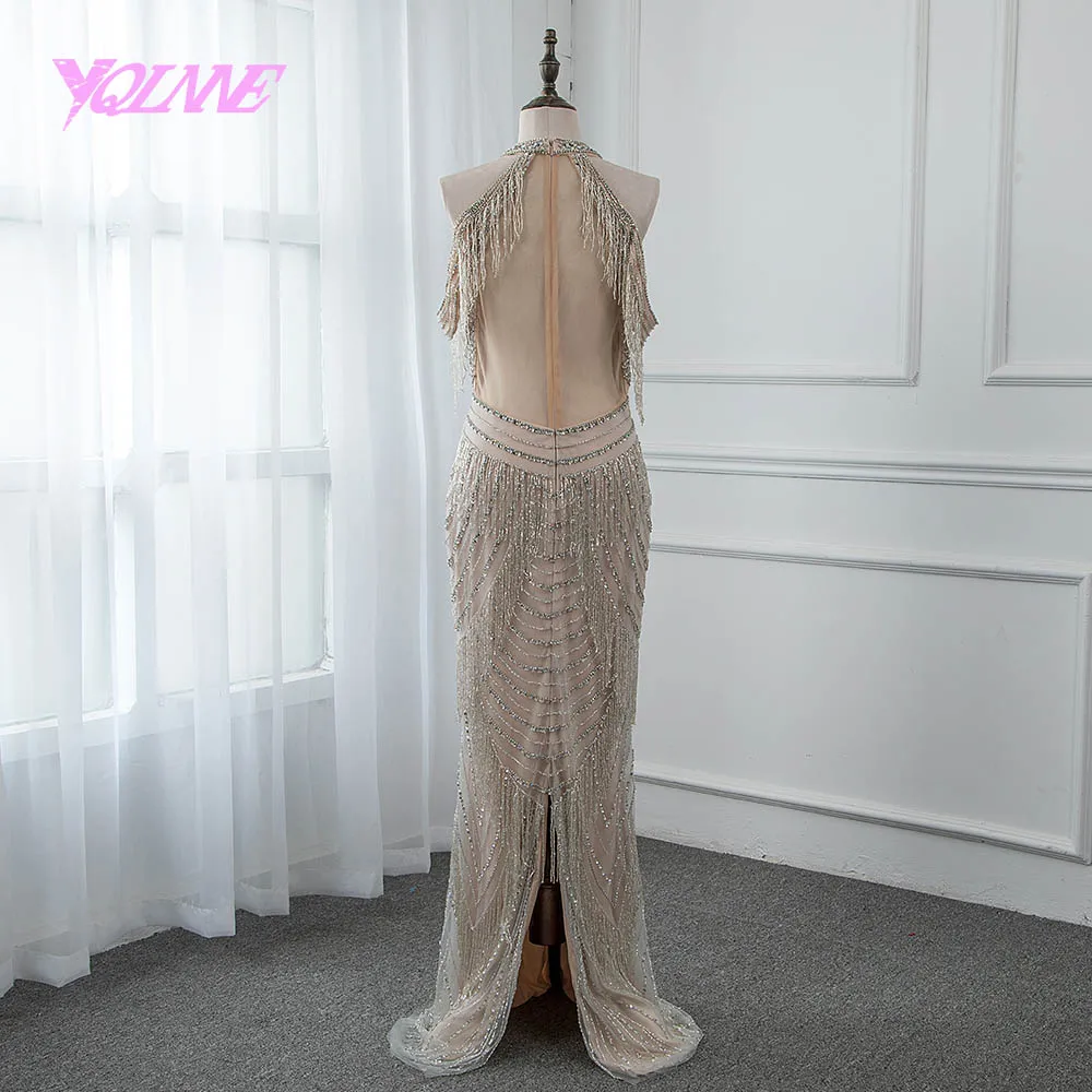 Gorgeous Rhinestones Evening Dress Long Mermaid Slit Back Prom Gown Vestido De Festa Pageant Dresses 2019 YQLNNE Gorgeous Rhinestones Evening Dress Long Mermaid Slit Back Prom Gown Vestido De Festa Pageant Dresses 2019 YQLNNE