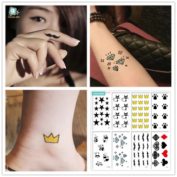 

HC Mixed 8 Sheets Classic Tattoos With Crown, Cat,Small Beard, Blue Diamond Design Temporary Tattoos for Female and Male.