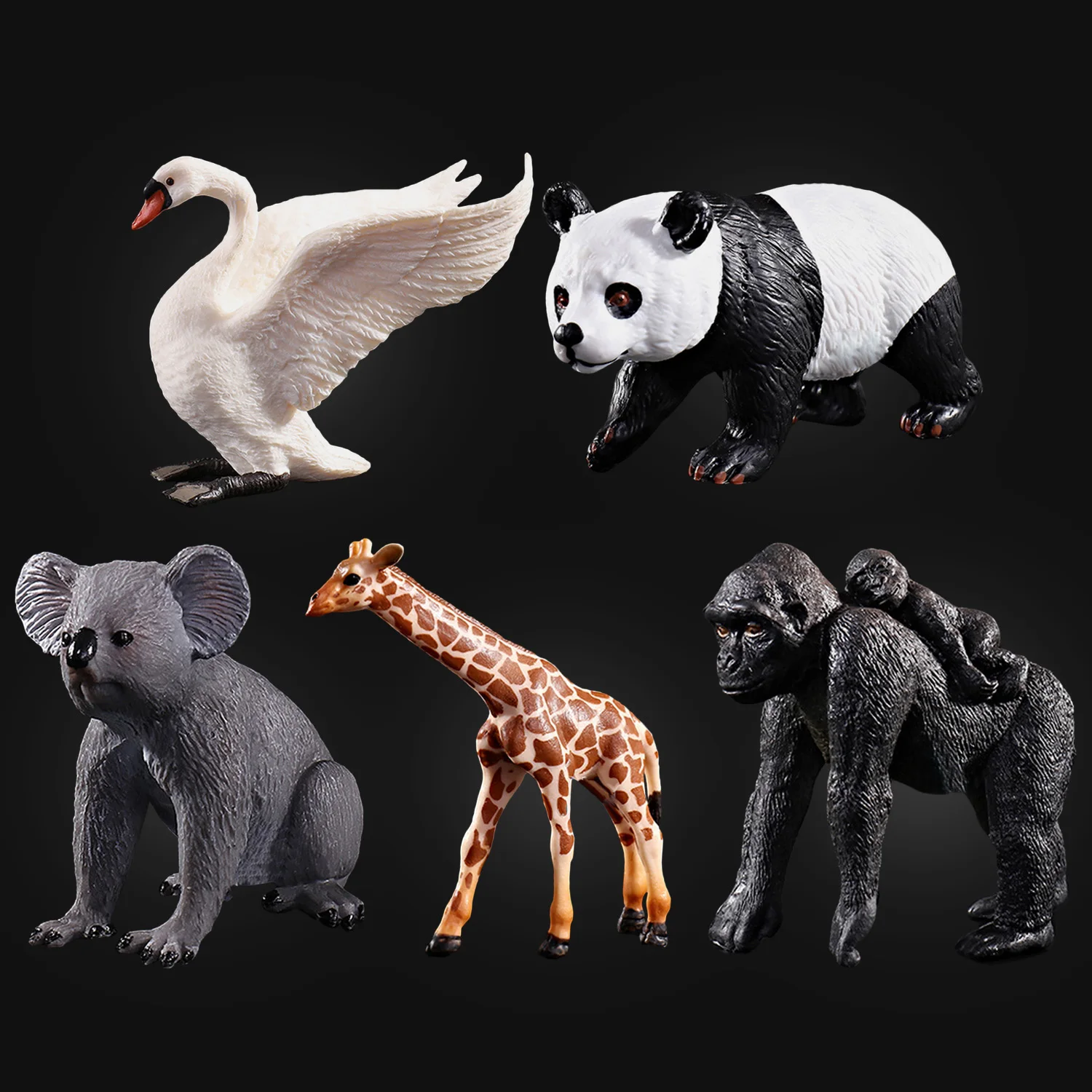 

Kids Mini Simulation Realistic Plastic Wildlife Animals Panda Giraffe Orangutan Koala Swan Models Action Figure Education Toys