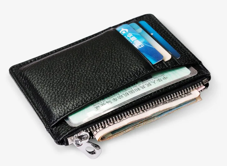 

Brand Genuine Leather Credit Card Holder Slim Wallet Men Coin Purse with Zipper