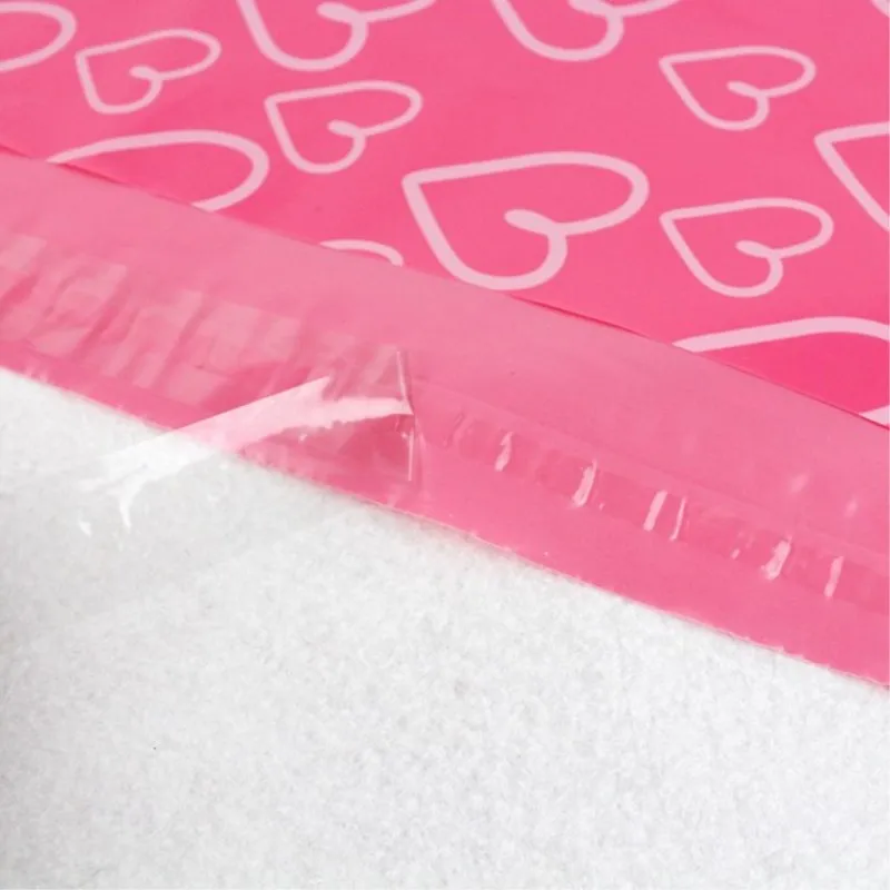 10 Pcs الذاتي لاصق آخر ظرف بريد الحقائب الوردي القلب على شكل ماء صندوق تخزين ملابس حقيبة حجم 28*38 + 4 cm