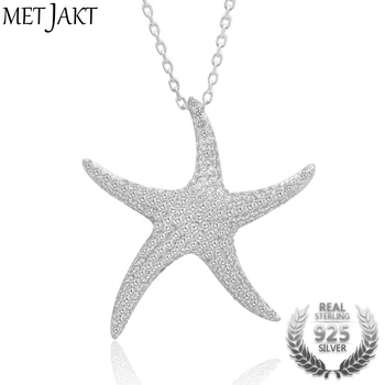 

MetJakt Classic Starfish Pendant Zircon Necklaces Solid 925 Sterling Silver Necklace Adjustable Size for Women's Perfect Jewelry
