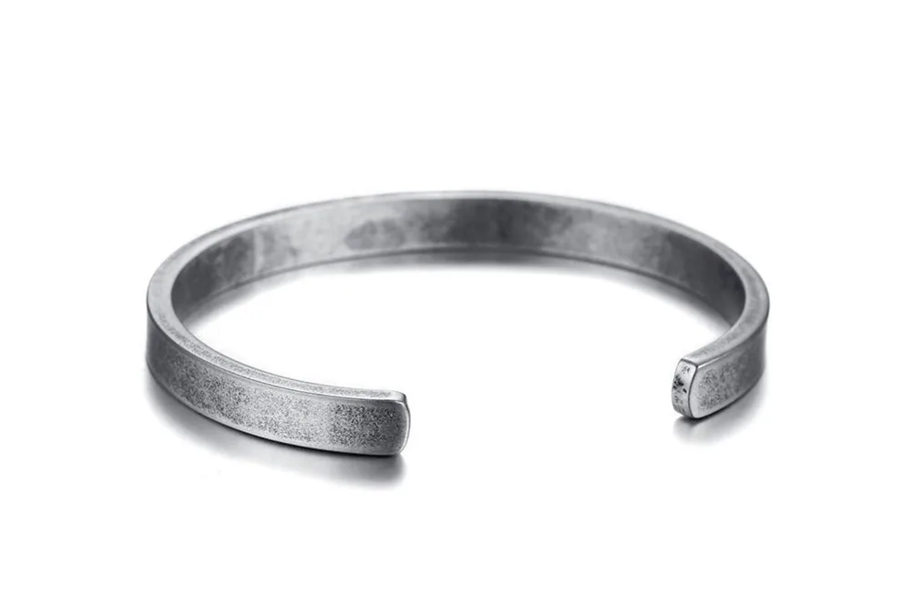 Modernist Mens Vintage Cuff Bangle Antique Silver Color Solid Bracelet Stainless steel Men's Women's Jewelry Pulseira Braslet Masculina 15