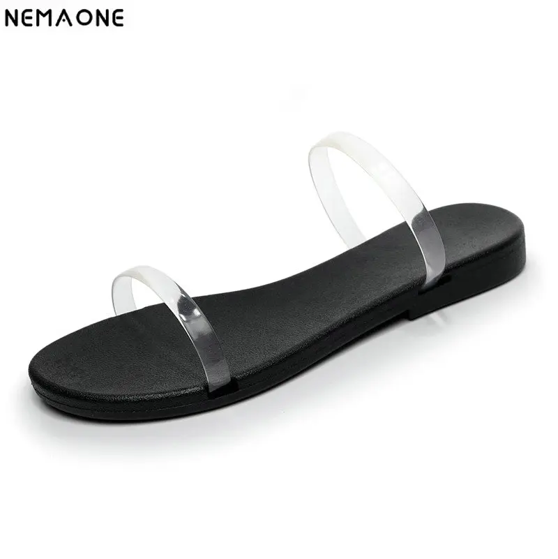 

NEMAONE Summer Women Sandals PVC Flat Slippers Girls Flip Flops Crystal Clear Transparent Sandals Cool Beach Jelly Shoes woman