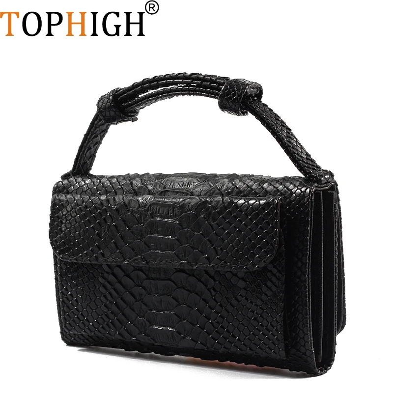 

TOPHIGH Luxury Genuine Leather Handbags Designer Chain Shoulder Cross-body Bags Small Crocodile Pattern Leather Clutch party bag