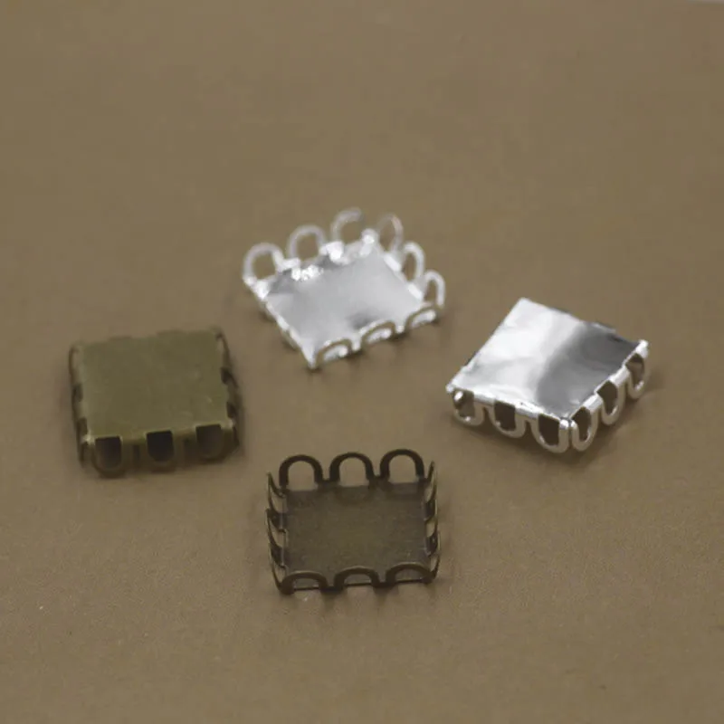 

50pcs Metal Copper Square Crtstal Cabochon Base Diy Lace Cameo Ring Setting 12mm Brooch Blanks DIY Findings for Jewelry Making