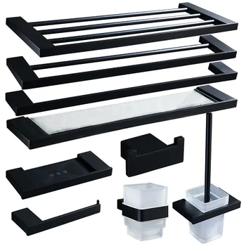 

MTTUZK 304 stainless steel towel rack,towel bar,matt black bathroom hardware set,robe hook,Toilet brush bathroom Accessories