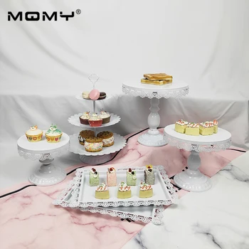 

6 Thin Disk Pcs White Wedding Set Crystal Cake Tray 3 Tier Metal Cupcake Cake Stand
