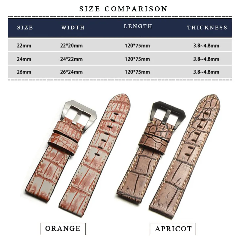 DOM Crocodile Genuine Leather Strap Watch Band for Men Watchband 22 24 26mm Watch Strap Alligator Leather Watch Belt Blue