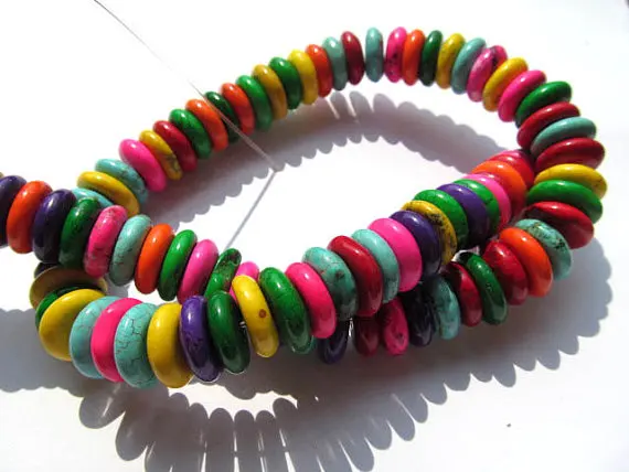 

8 10 12 14 16mm turquoise stone button rondelle rainbow connector beads