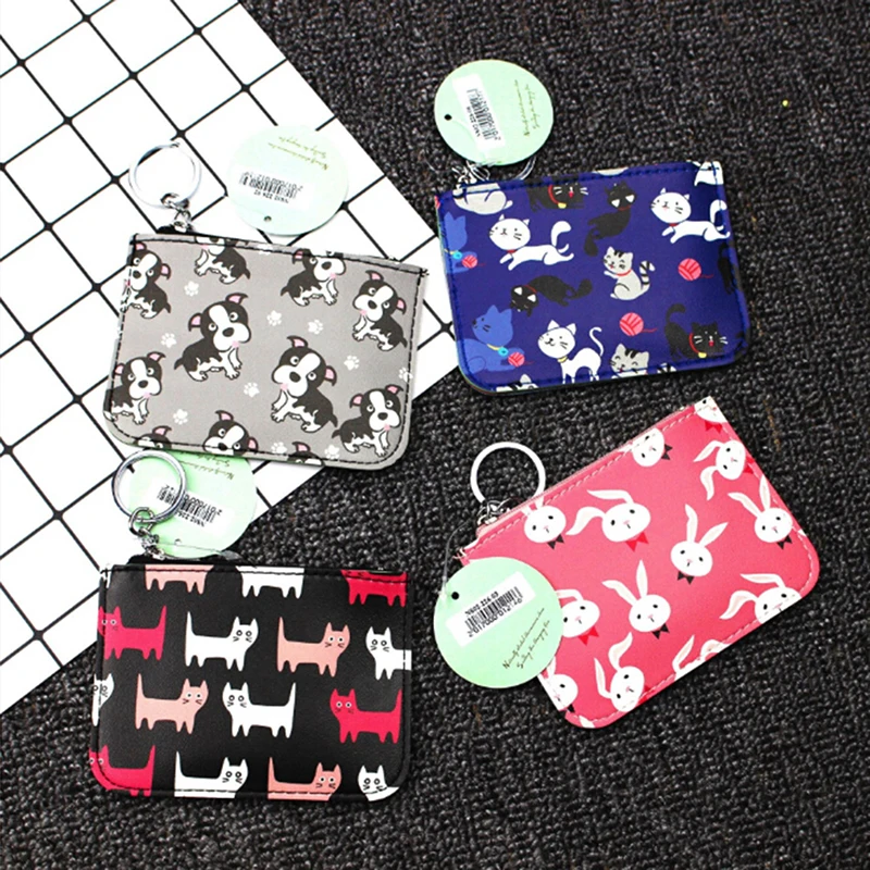 Для женщин Cat кошельки Маленький милый мультфильм животных ID держатель для карт ключ сумка Деньги сумки для обувь девочек дамы кошел