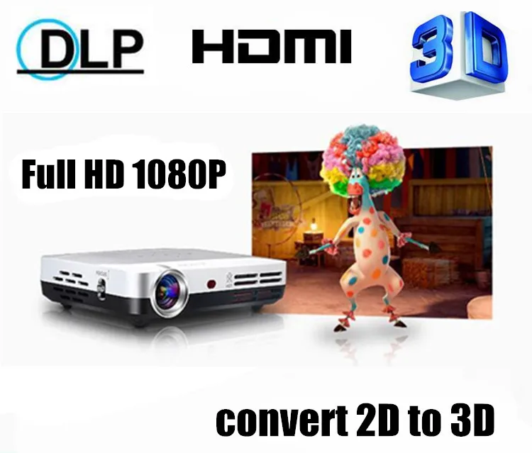 Новинка! DLP мини затвора 3D HD 1080 P Родной 1280*800 конвертировать 2D в удивительный