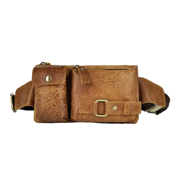

Vintage Man's Waist Bags Oil Wax Leather Chest Bag Zipper Open Simple Single Straps Men Small Retro Travel Waist Packs Pouch