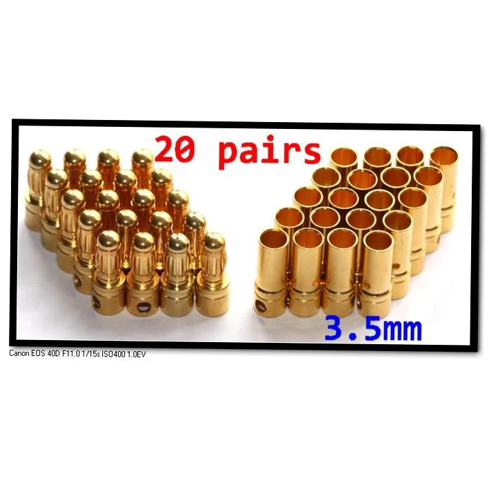 20 Paia Spina Connettore Bullet Oro 3.5Mm Allineare Trex 450 250 Maschio Femmina 3Mm