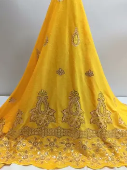

2019 African high quality velvet sequence French Nigerian sequins net tulle mesh Swiss lace fabric for dress 5yards/lot yellow