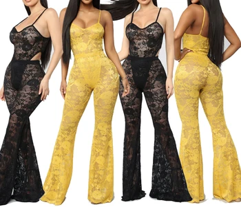

2PCS New Women Costume Bodysuit Sleeveless Jumpsuit Sexy Sheer Tops+Pants Summer Sexy Beach Suit Night Wear Sleepwear Females