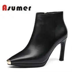 ASUMER/2018 новые женские Обувь на высоком каблуке модные однотонные обувь на платформе Ботильоны с квадратным носком на тонком каблуке