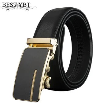 

Best YBT Men leather belt trend Alloy Automatic buckle business affairs men belt high quality casual brand men belt 110-125 cm