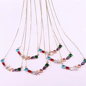 

NEW Design 10Pcs Gold Chain Necklace Rainbow CZ Cubic Zirconia Initials A To Z Letter Pendant Necklaces For Women Jewelry