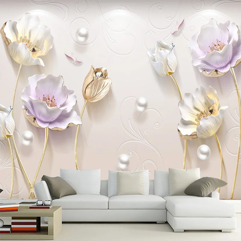 Пользовательские фото обои Простые Ювелирные изделия трехмерные тюльпаны обои офис диван гостиная ТВ фон 3D Обои фреска
