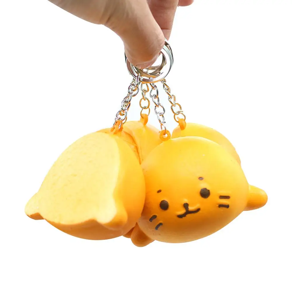 

Cute Facial Expression Colorful PU Simulation Cat Head Slow Rebound With Bread Cord Key Pendant Toy
