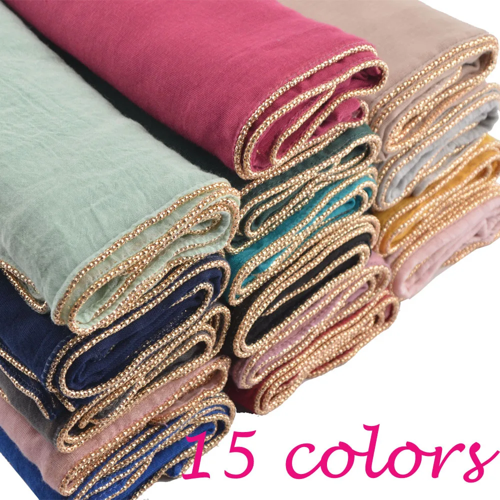 

New Solid hijab scarf gold beads muslim cotton scarves chain plain wraps shawls maxi fashion headband long scarves 180*80cm