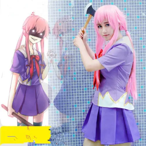 

The Future Diary Cosplay Costume Gasai Yuno Uniform Dress With free Socks