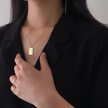 

DAIWUJAN 100% 925 Sterling Silver Elizabeth Square Necklaces & Pendants Ins Retro Gold Chain Necklace For Fashion Women Gift