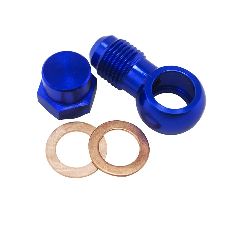 Pqy-alumínio azul 044 bomba de combustível an6 a 12.5mm tomada adaptador banjo montagem + tampa PQY-FK045BL + fk047-2