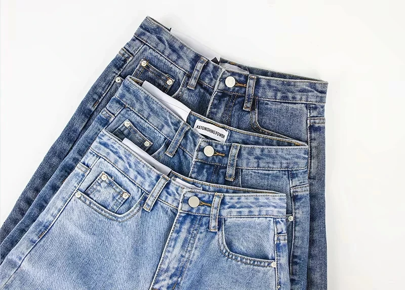 Женские винтажные прямые джинсы с высокой талией, синие широкие джинсы