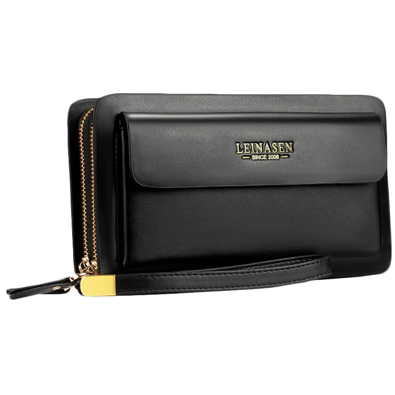 

Leinasen Brand Men Wallets With Coin Pocket Zipper Double Zipper Male Wallet Long Large Men Purse Coin Clutch Bag(Black) Busines