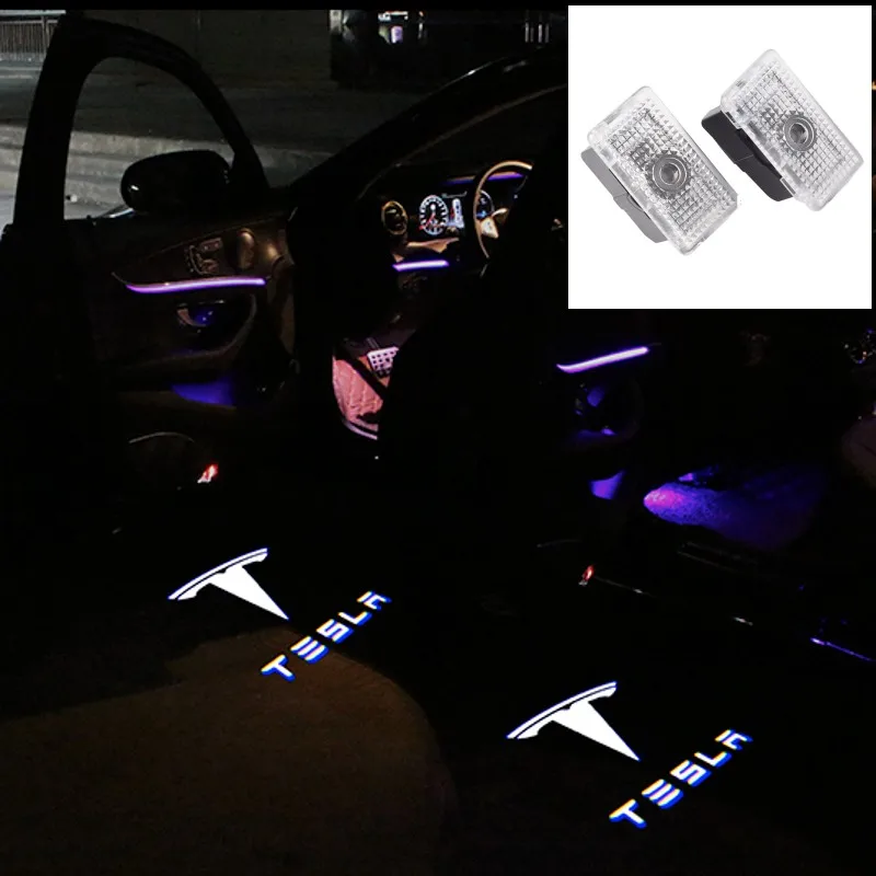 

2x Car 3D LED Door Logo Welcome Light Laser Projector Ghost Shadow Lights For Tesla Model 3 Model S Model X