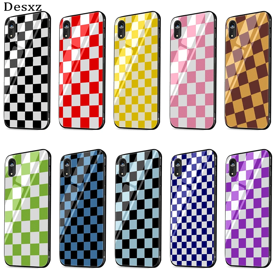 Desxz Glass Phone Case Cover Checkerboard Plaid Checked Checkered for ...