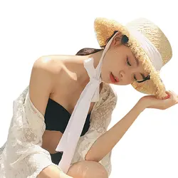 Мода 2019 г. Солнцезащитный козырек Женская Летняя шляпка Защита от солнца шапки для женщин крупнозернистая солома шляпа складной пляж