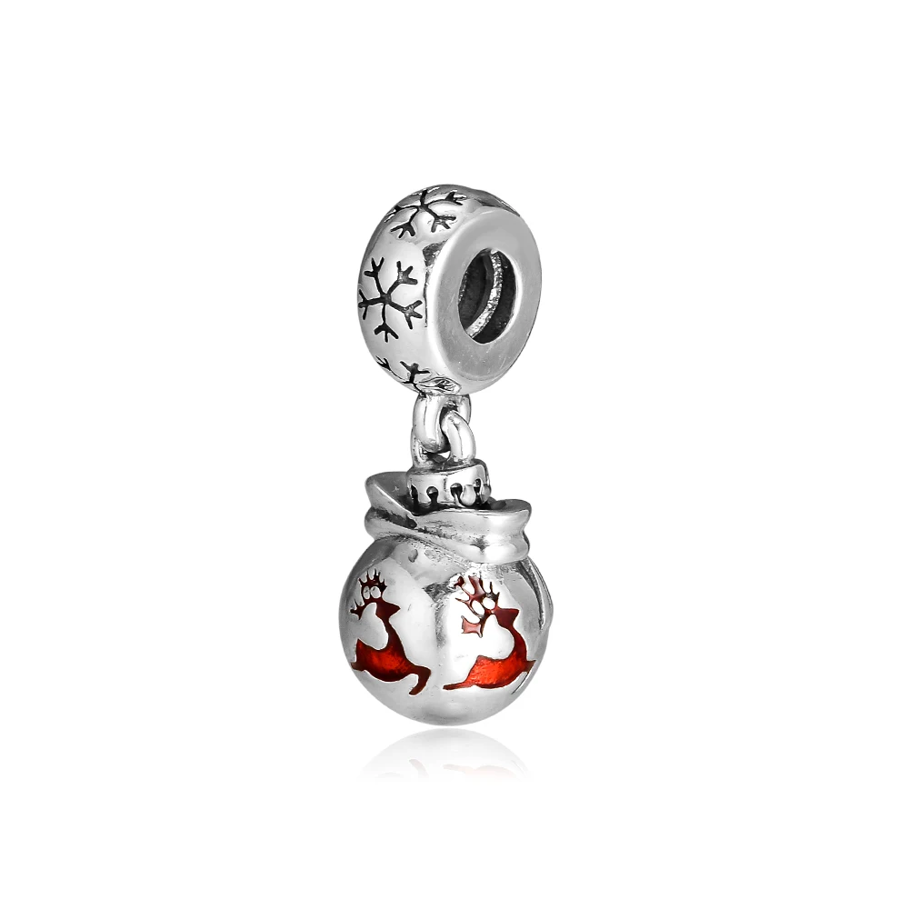 Подходит Pandora шармы Браслеты Рождество Ornamen бусины с красной эмалью 925 стерлингового серебра ювелирные изделия