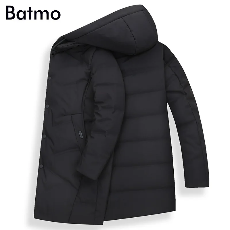 BATMO Новое поступление Зима Высокое качество теплый 80% белый утиный пух с капюшоном Длинные куртки мужские, зимние мужские пальто, плюс-Размер 8220