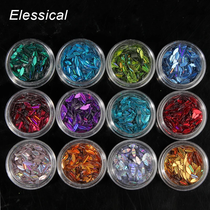 

ELESSICAL 12 bottle/set Laser Stripe Sequins Nail Art Decorations Acrylic Flakes Nail Glitters Stickers Set For Manicure WY1010